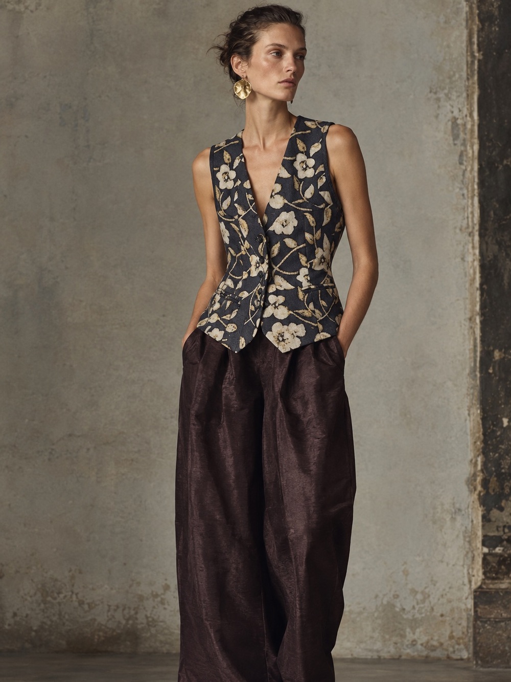 Dries Van Noten vintage wool grey floral vest